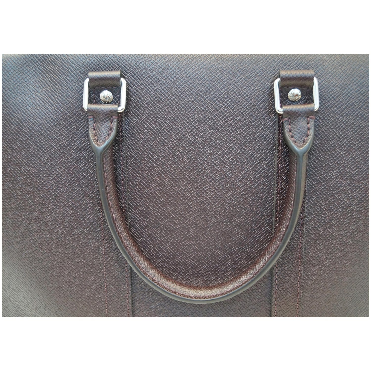 Louis Vuitton Black Leather Voyage PM Luggage Strap Silver