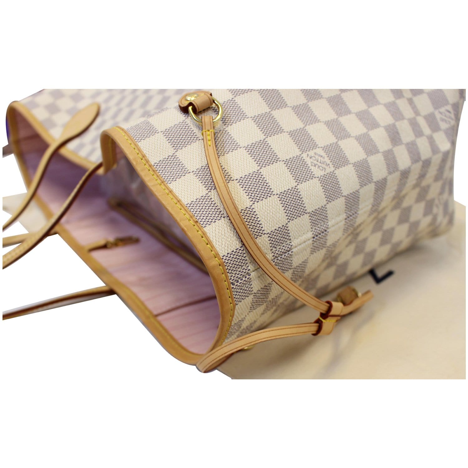 FASHIONPHILE on X: From cerise to beige and even peony, the Louis Vuitton  Neverfull offers a variety of interior colors to choose from. Pictured is a Damier  Azur lined in Rose Ballerine