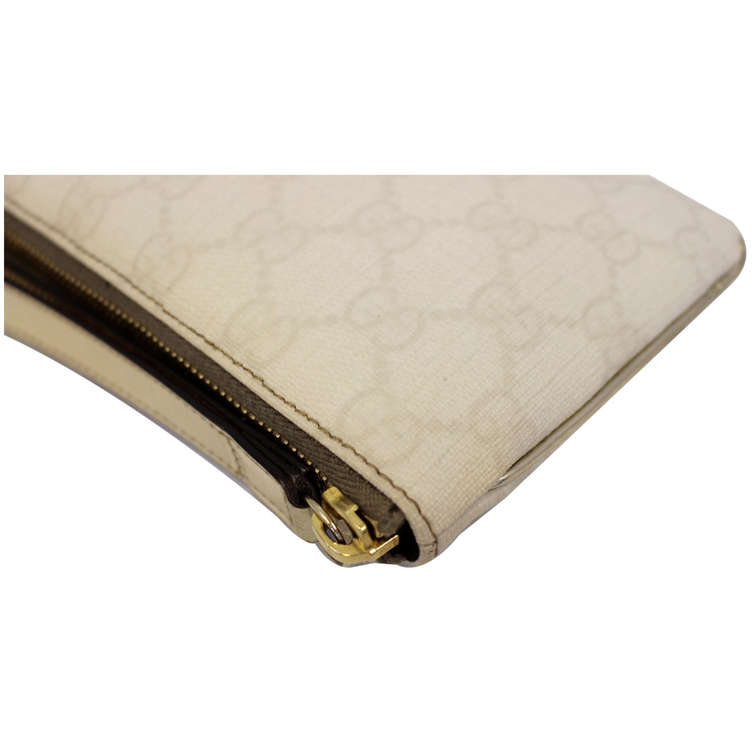 Gucci Clutch Bag GG Canvas Wristlet Pochette White