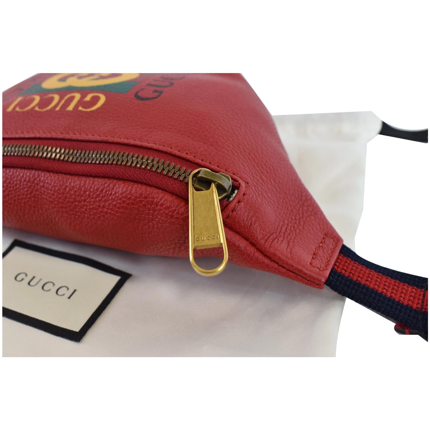 GUCCI Print Grained Calfskin Leather Belt Bag Red 527792