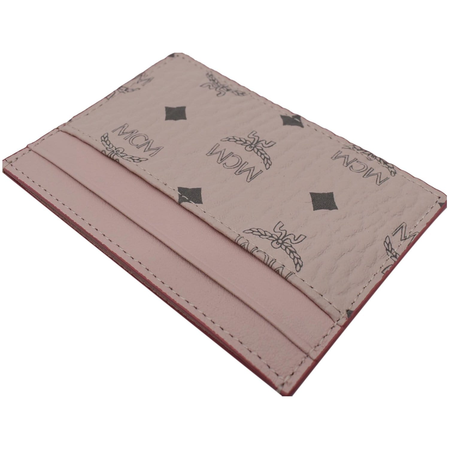 Mcm Mini Visetos Monogram Canvas Card Holder Pink