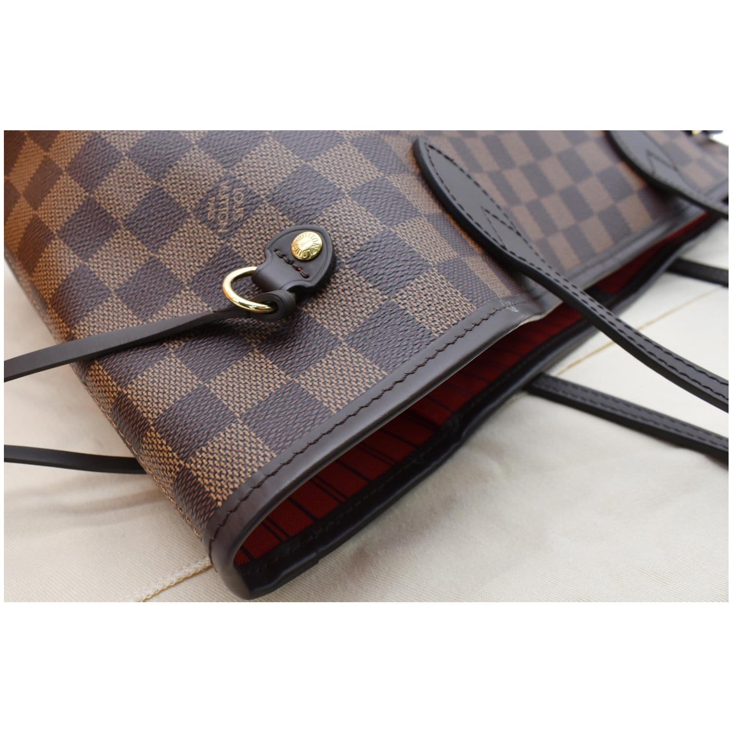 Louis Vuitton Neverfull Mm Damier Ebene Tote Bag Brown Leather ref