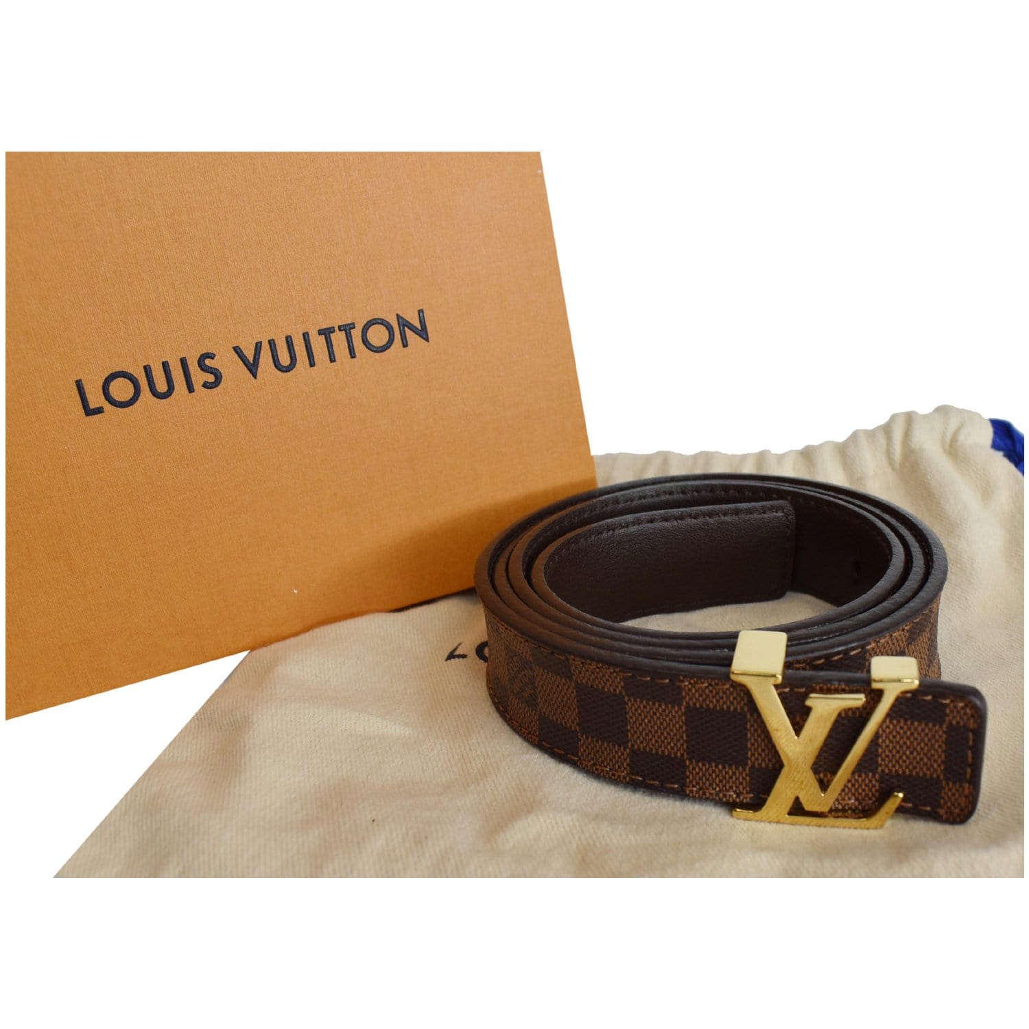 Authentic Louis Vuitton Micro Damier Ceinture LV Initial M6876 Belt Brown