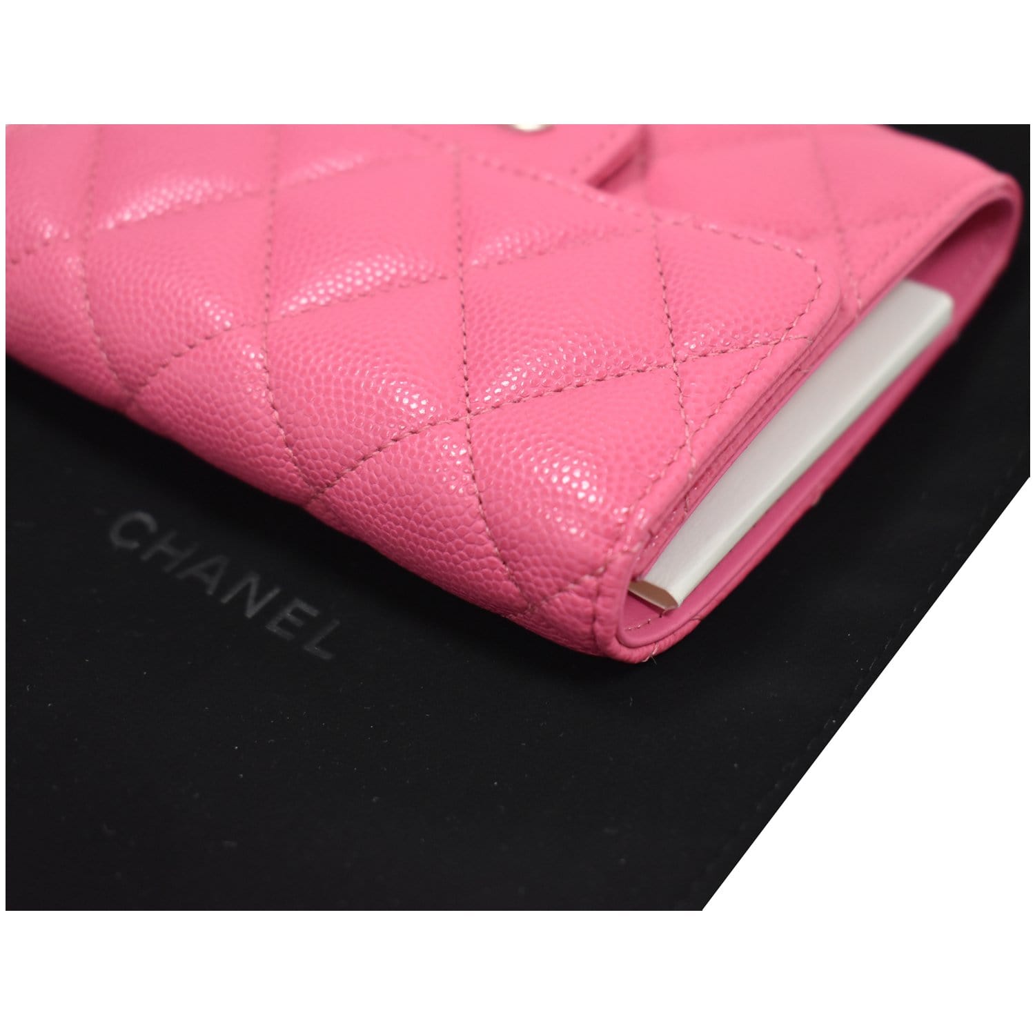 Chanel Pink Quilted Matte Caviar Leather Zippy Compact Wallet