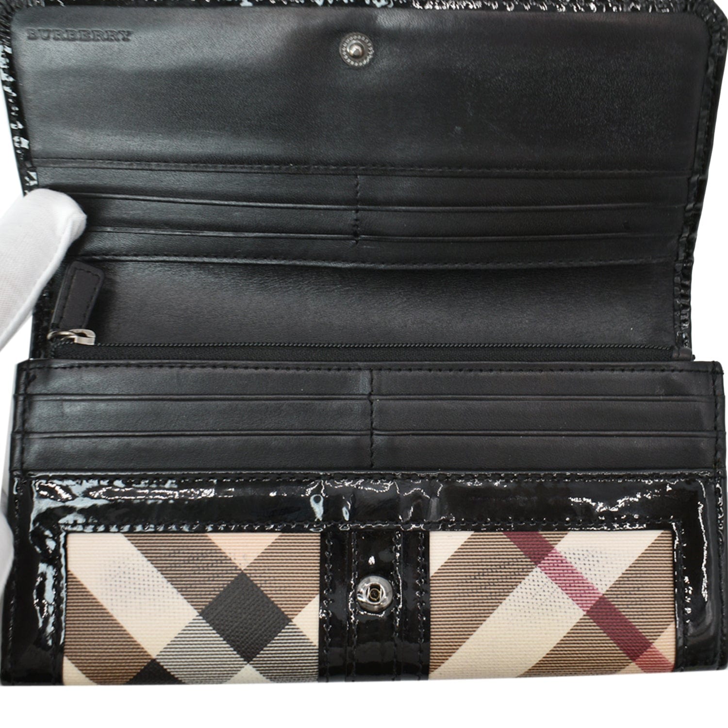 Burberry Metallic/Beige Housecheck PVC and Patent Leather French Wallet  Burberry | The Luxury Closet