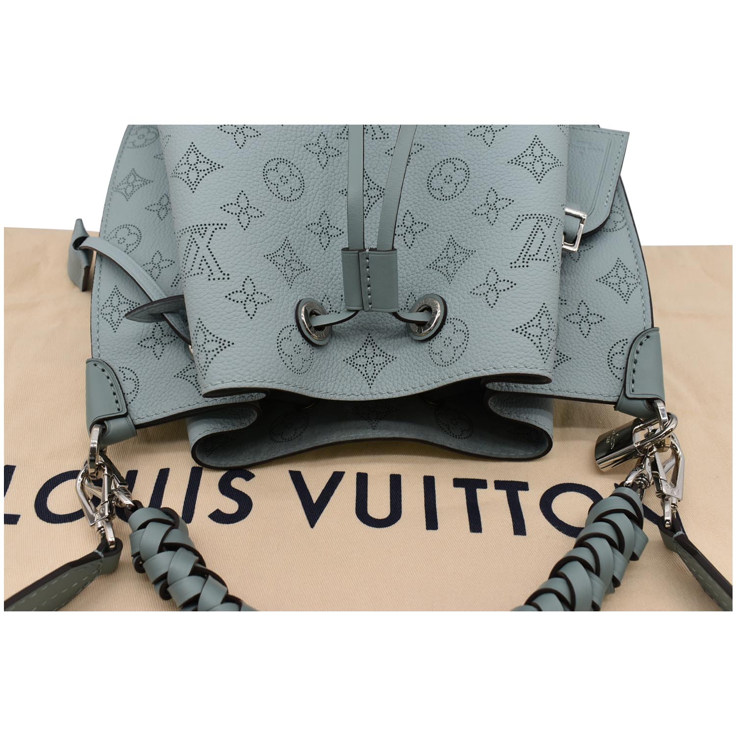 Authentic Louis Vuitton Muria Bucket Bag in Black Mahina Leather