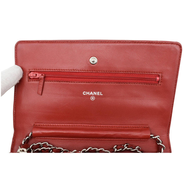 CHANEL WOC Lambskin Leather Chain Crossbody Bag Red