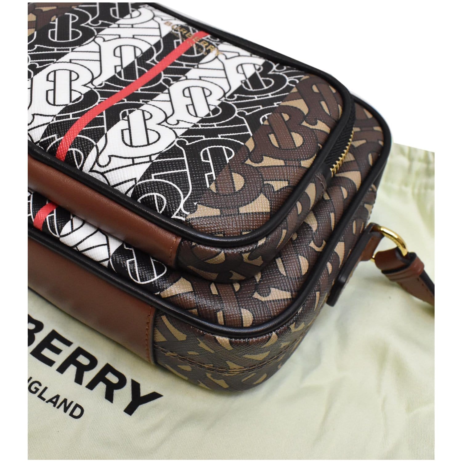 Burberry Small Monogram Stripe E-Canvas Cube Bag
