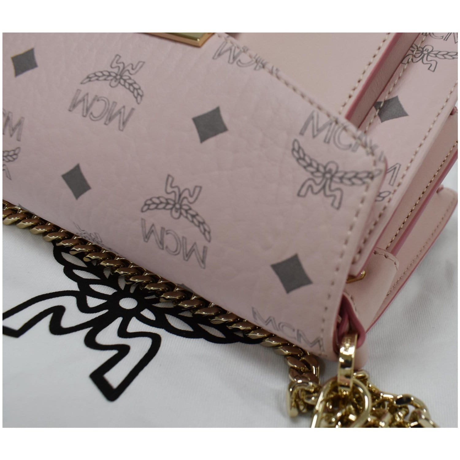 MCM Calfskin Studded Mini Patricia Crossbody Bag Pink Blush 689633