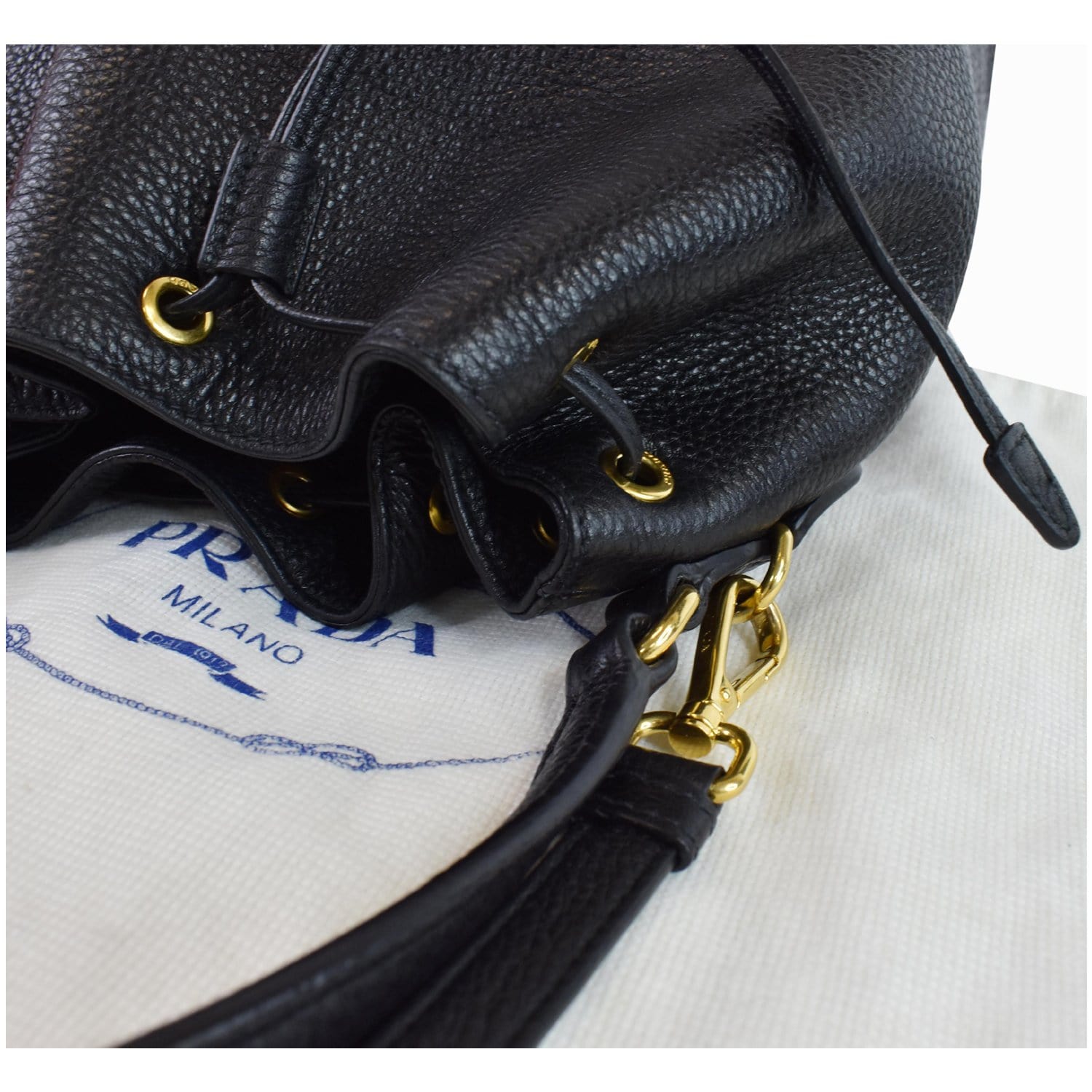 Prada Leather Logo Bucket Bag in Black