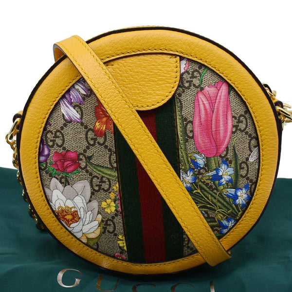 GUCCI Ophidia Mini Flora GG Round Supreme Monogram Web Crossbody Bag Yellow 550618