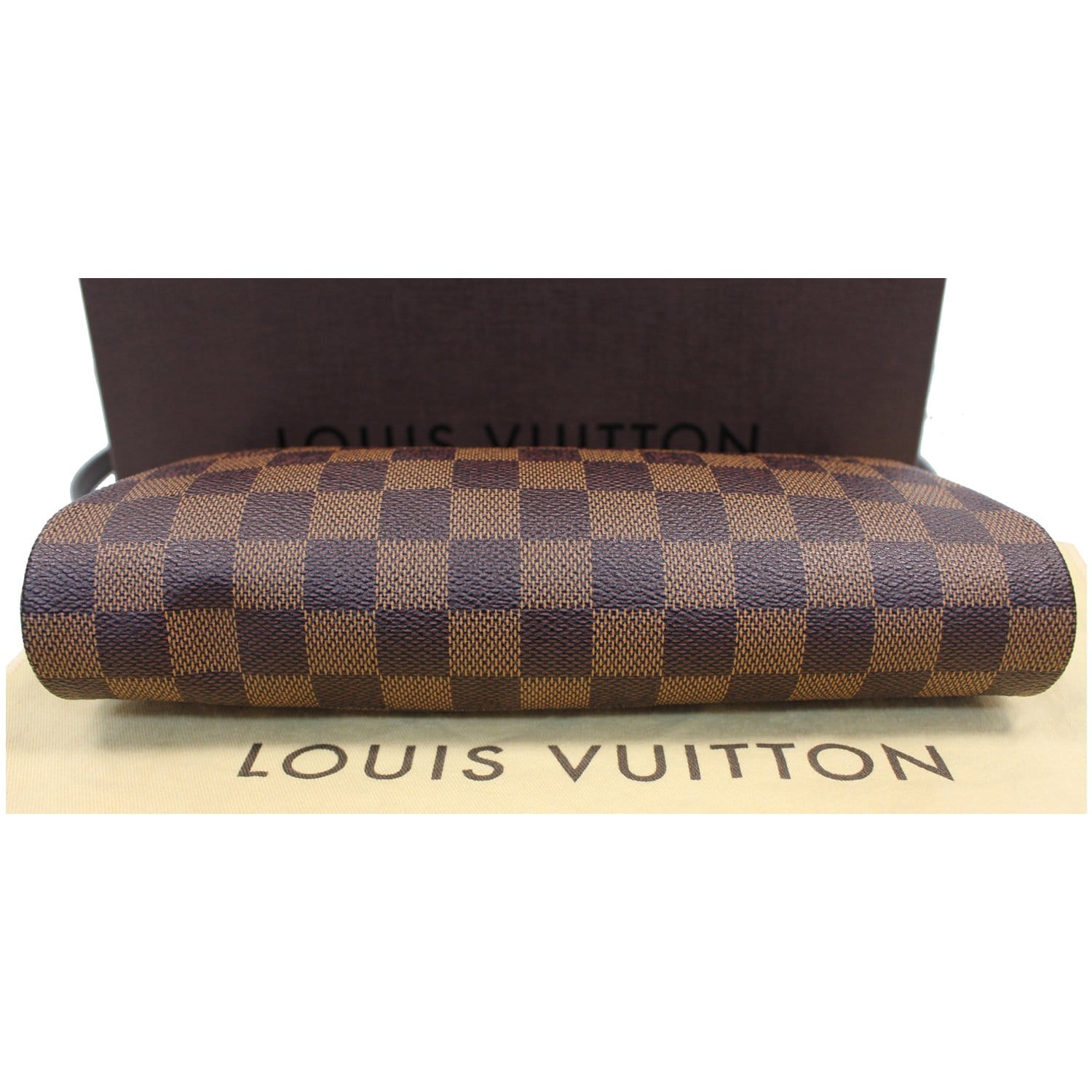 LOUIS VUITTON Pochette Eva Damier Ebene Clutch Crossbody Bag Brown