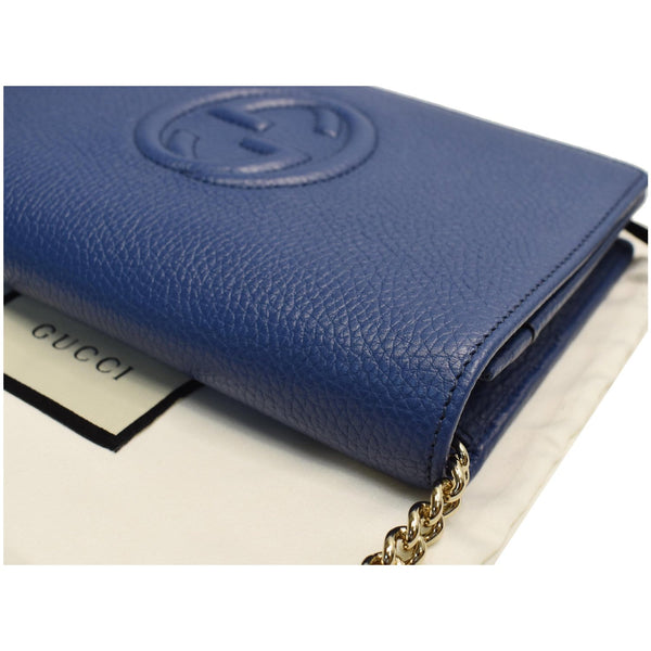 GUCCI Mini Soho Pebbled Leather Wallet On Chain Bag Blue 598211