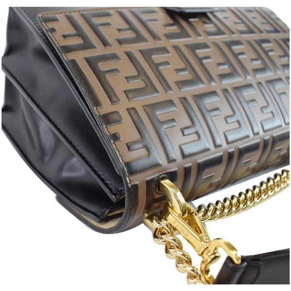 FENDI Kan I FF Logo Embossed Leather Crossbody Bag Brown