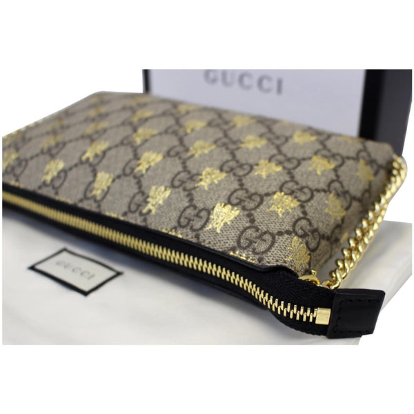 GUCCI Linea Bee GG Supreme Wristlet Handbag Beige/Gold-US