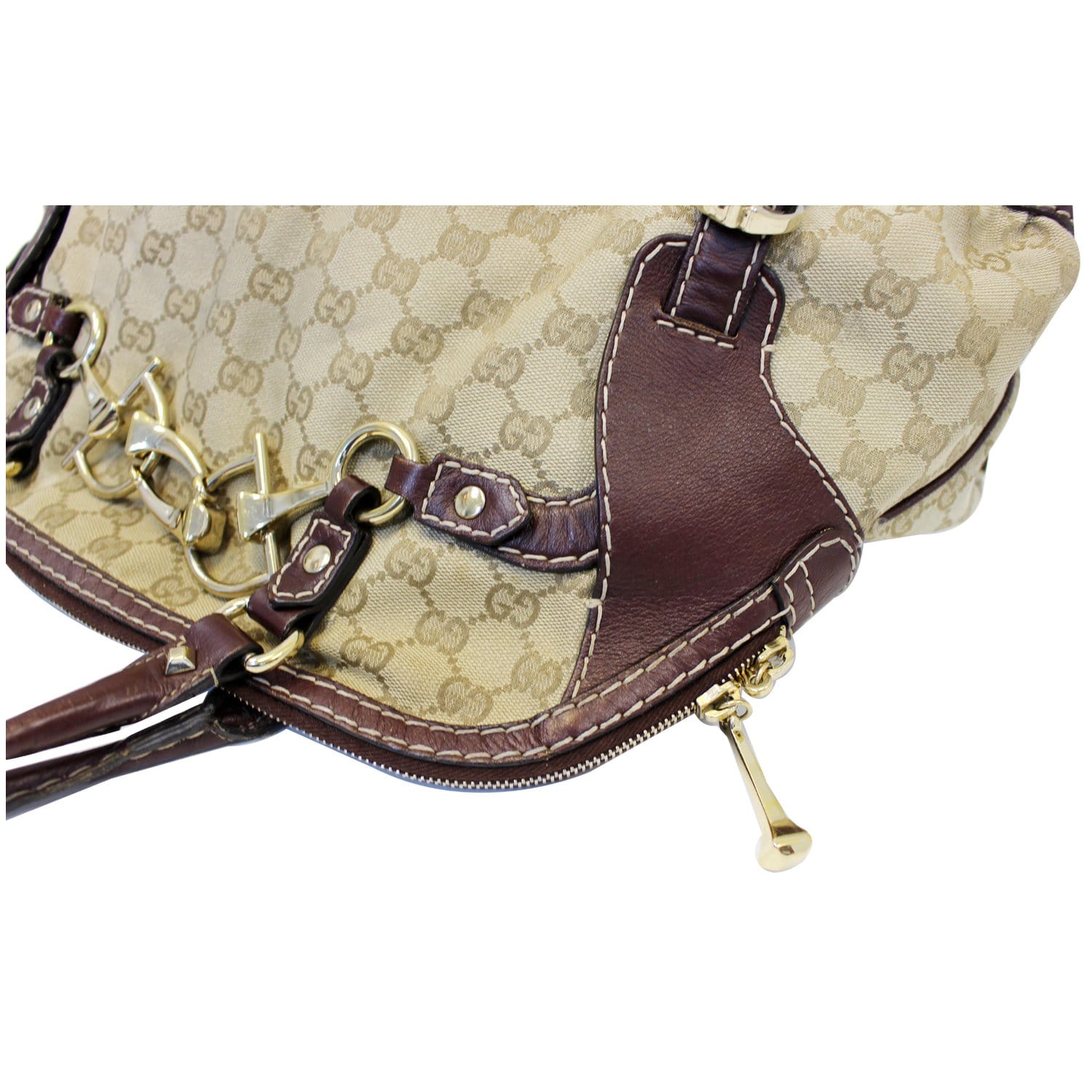 GUCCI-Horsebit-Bamboo-GG-Canvas-Leather-Boston-Bag-Beige-159399