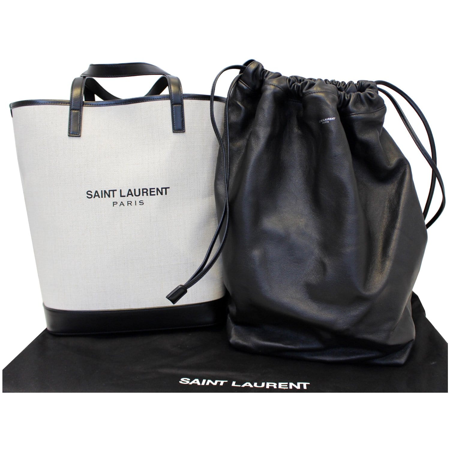 Autre Marque YSL White Teddy Canvas Tote Bag Black Cream Leather Cloth  Pony-style calfskin Cloth ref.281508 - Joli Closet