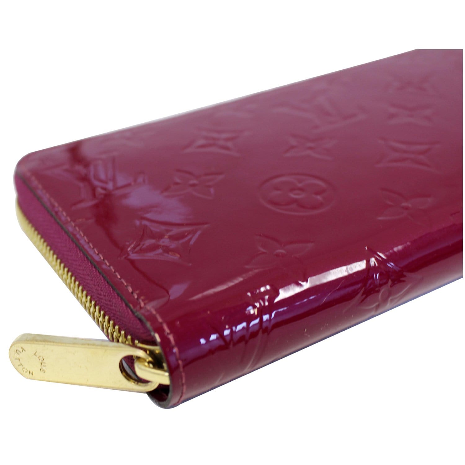 Authentic Louis Vuitton Amarante Monogram Vernis Leather Zippy Wallet CA3112