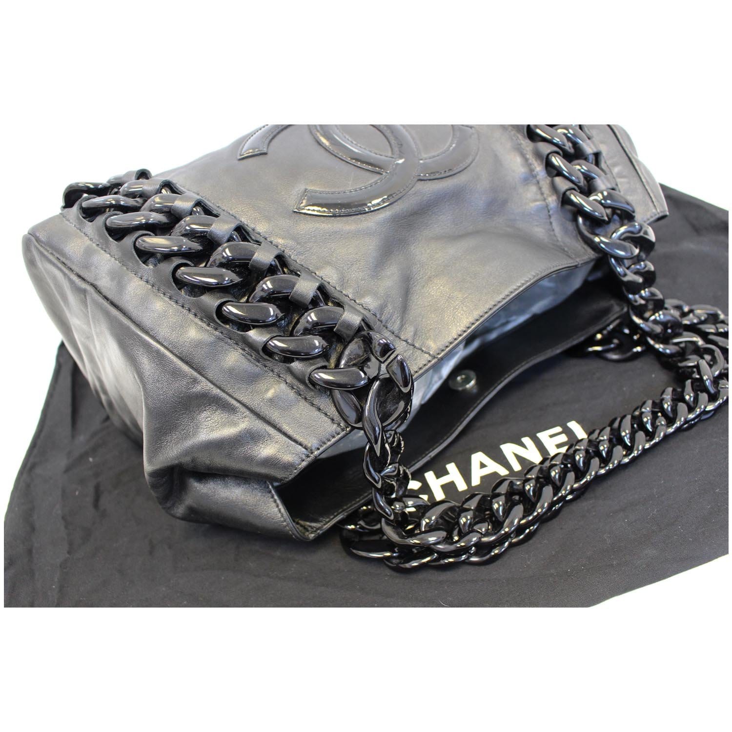 Chanel Metallic Grey Leather Modern Chain East/West Tote Bag at