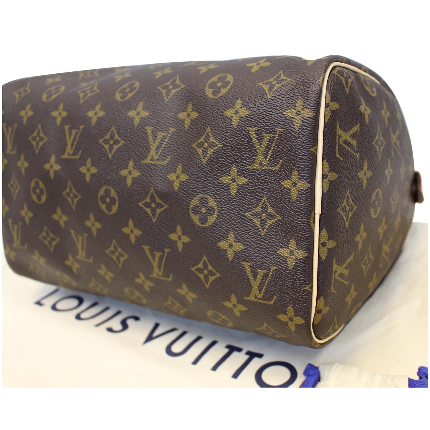Louis Vuitton Speedy 30 Women's Authentic Pre Owned Custom Painted Handbag Dual Top Handles Brown, Yellow, White Luxury Monogram Canvas