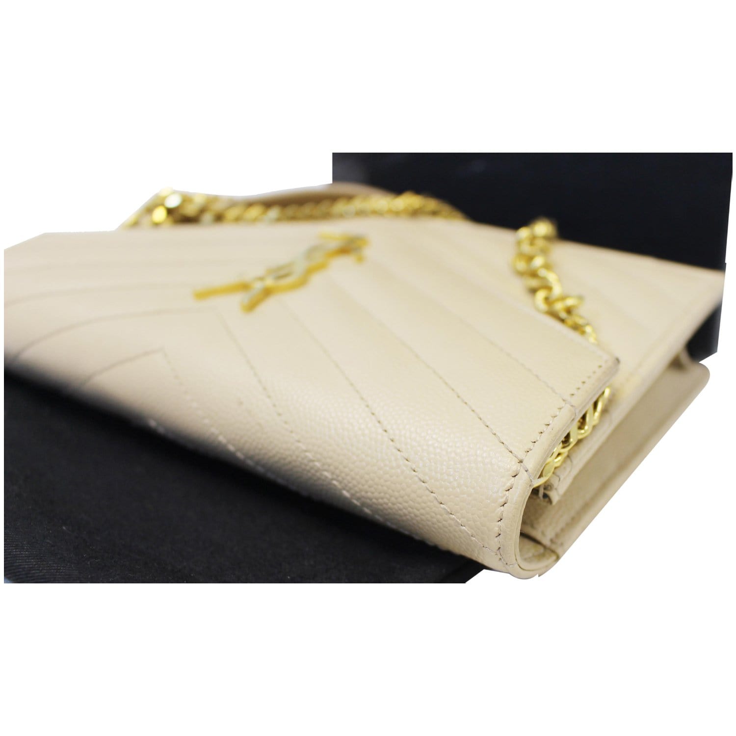 SAINT LAURENT: Monogram envelope chain wallet bag in grain de poudre  leather - Yellow Cream