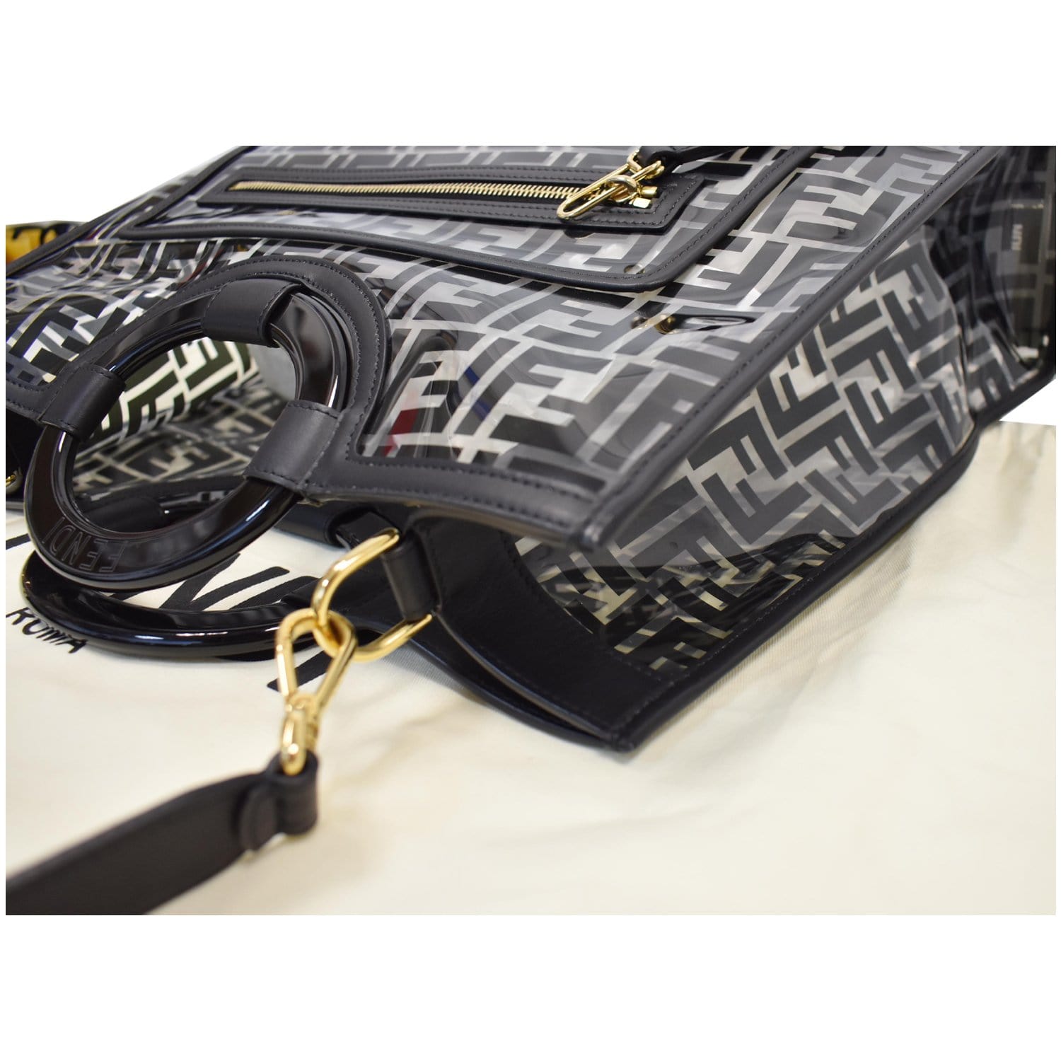 Fendi Transparent/Black Zucca PVC and Leather Small Runaway