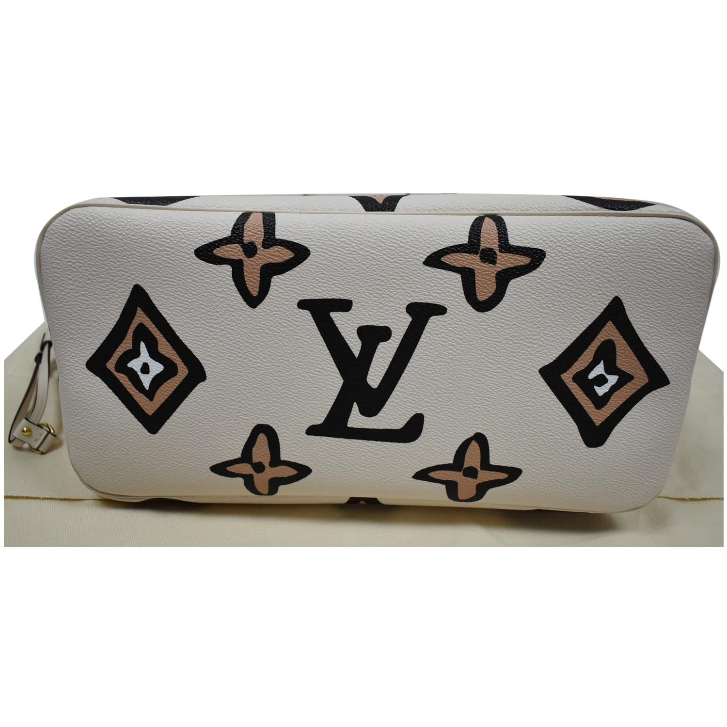 🍀LOUIS VUITTON Wild At Heart Neverfull MM Creme Black Tote Shoulder Bag  LIMITED