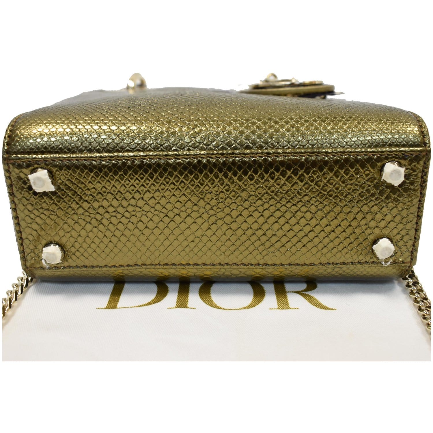 Dior Metallic Gold Leather Mini Lady Dior Tote