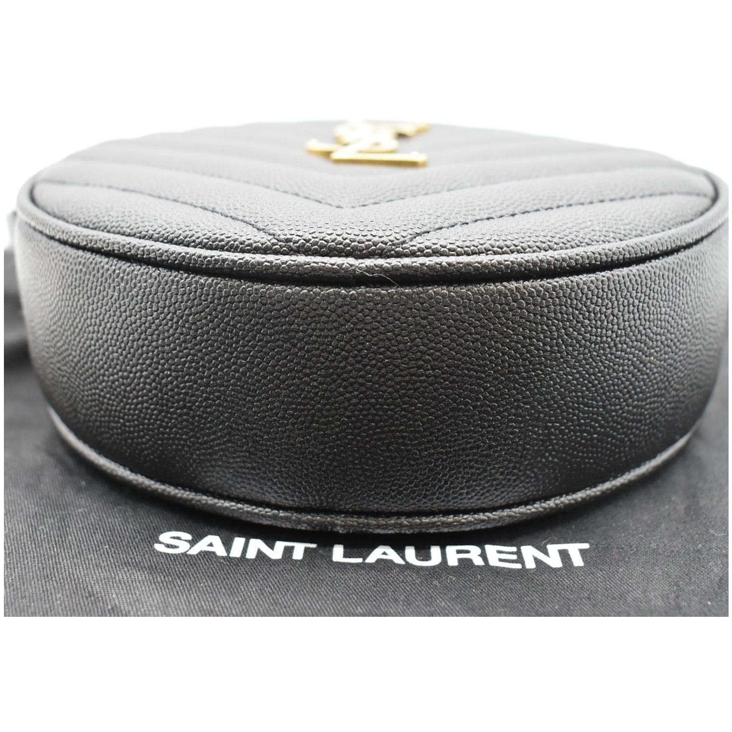 YSL Black Chevron Quilted Leather Vinyle Round Camera Shoulder Bag