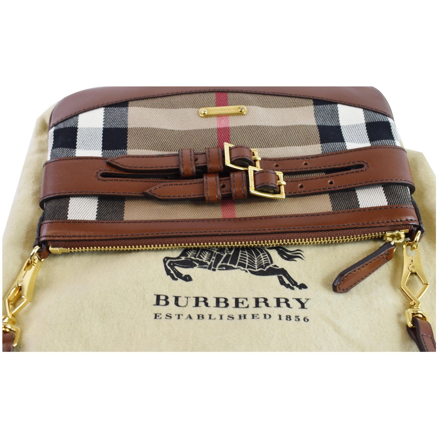 Women Pre-Owned Burberry Clutch Bag Calf Leather Brown WristletBag 