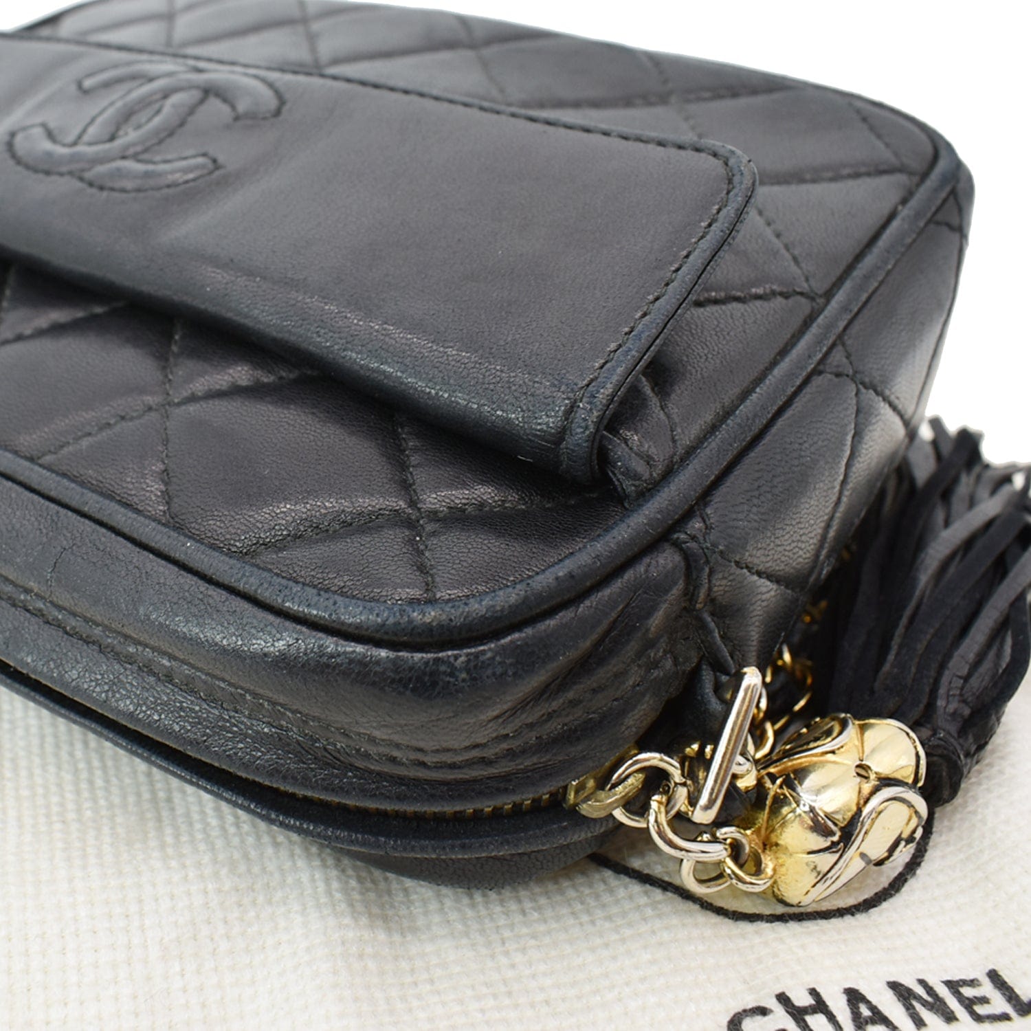 Chanel Black Camera Bag of Quilted Lambskin Leather with Gold