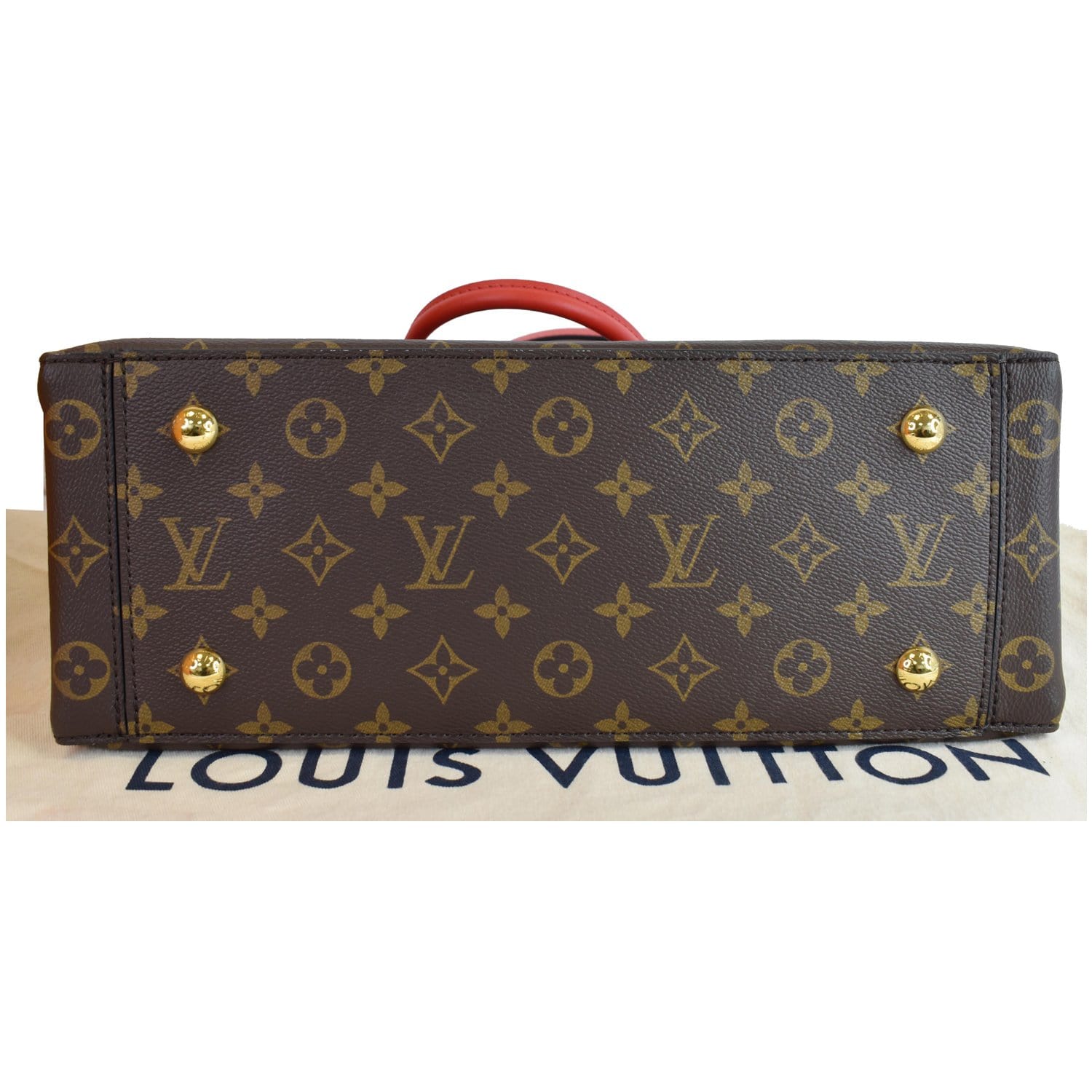 Authentic Louis Vuitton Flower Monogram Tote Red With Strap AH0189