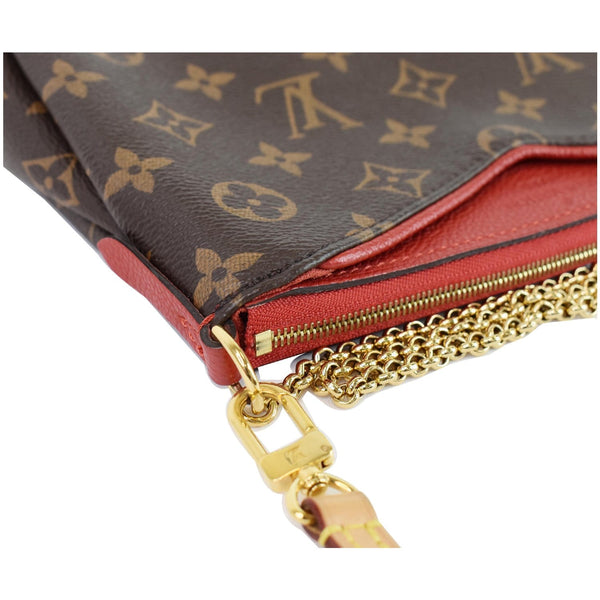 Louis Vuitton Pallas Clutch Monogram Canvas Bag Brown - close corne view