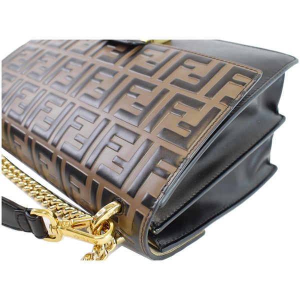 FENDI Kan I FF Logo Embossed Leather Crossbody Bag Brown