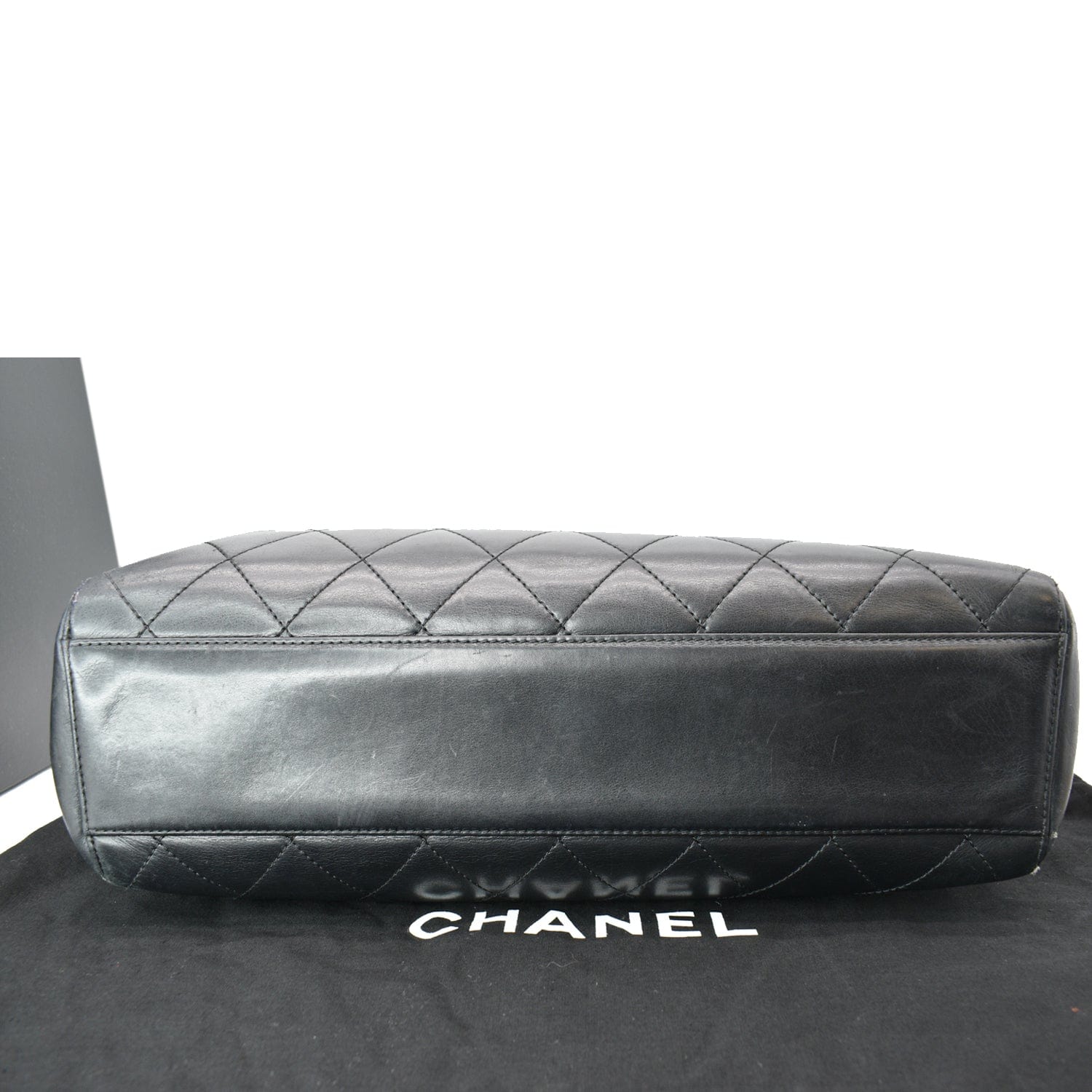 CHANEL Vintage Bekko Lambskin Leather Chain Tote Bag Black