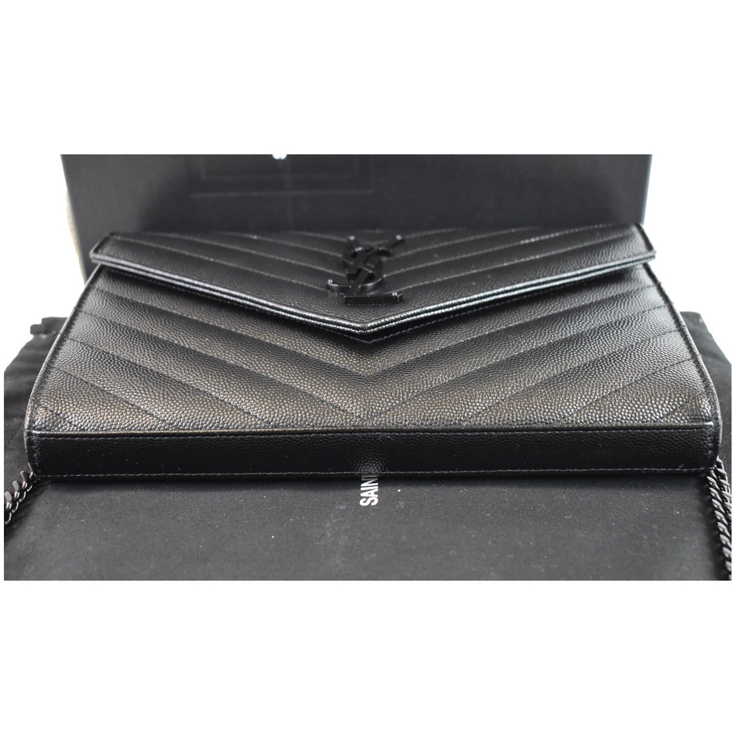 Saint Laurent - Monogram Black Grained Leather Chain Wallet