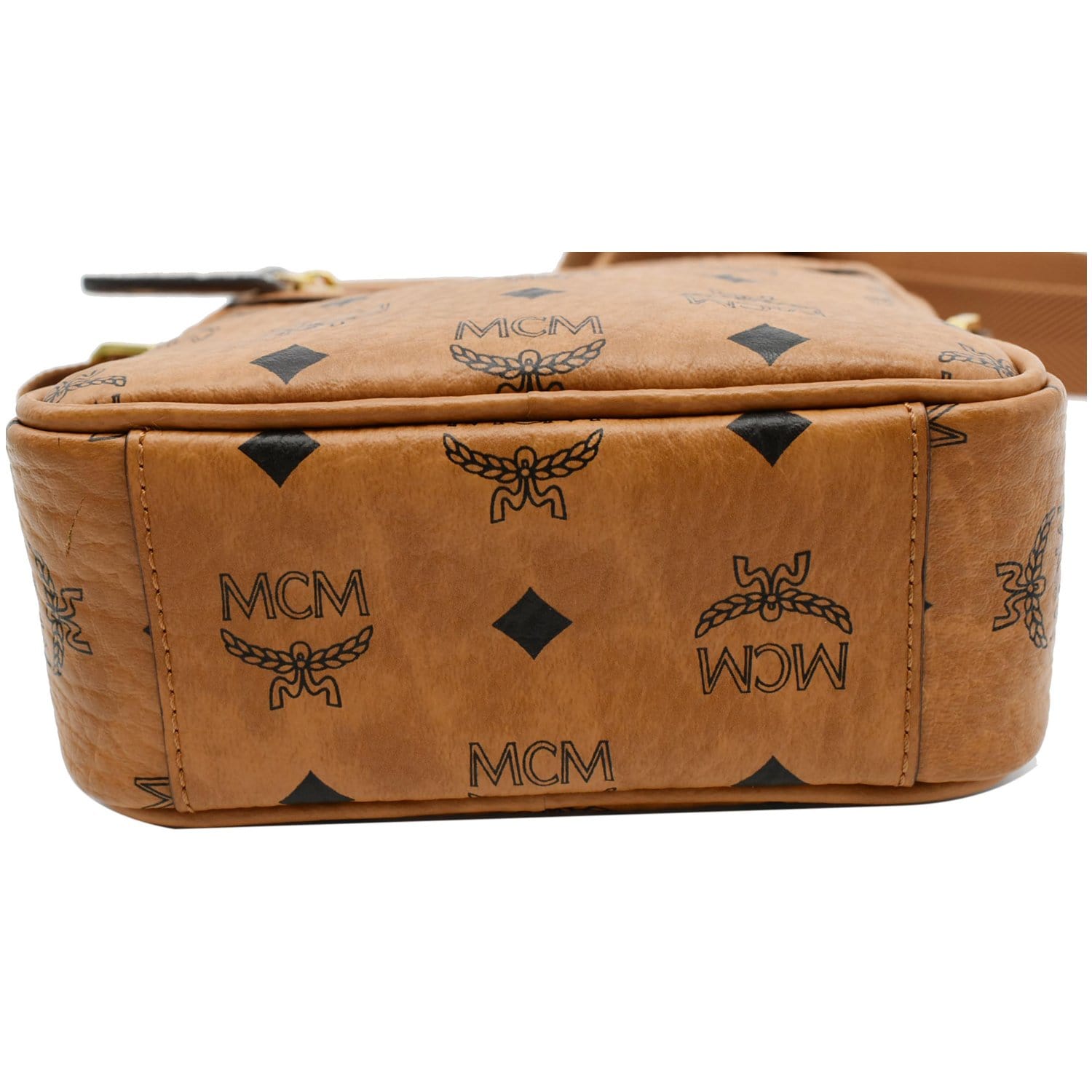 MCM Cognac Monogram Visetos Logo Mini Drawstring Bucket CrossbodyBag  Leather ref.484799 - Joli Closet