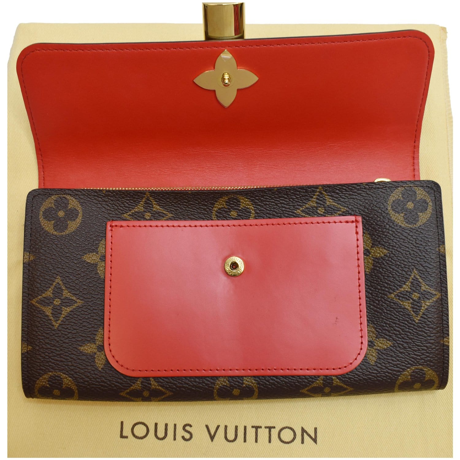 What Goes Around Comes Around Louis Vuitton Red Mono Flower Clemence Wallet