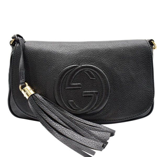 GUCCI Soho Disco GG Flap Leather Chain Crossbody Bag Black 536224