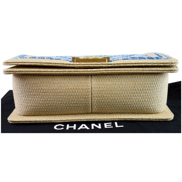 CHANEL Medium Boy Chevron Cotton Mixed Fibers Shoulder Bag Beige