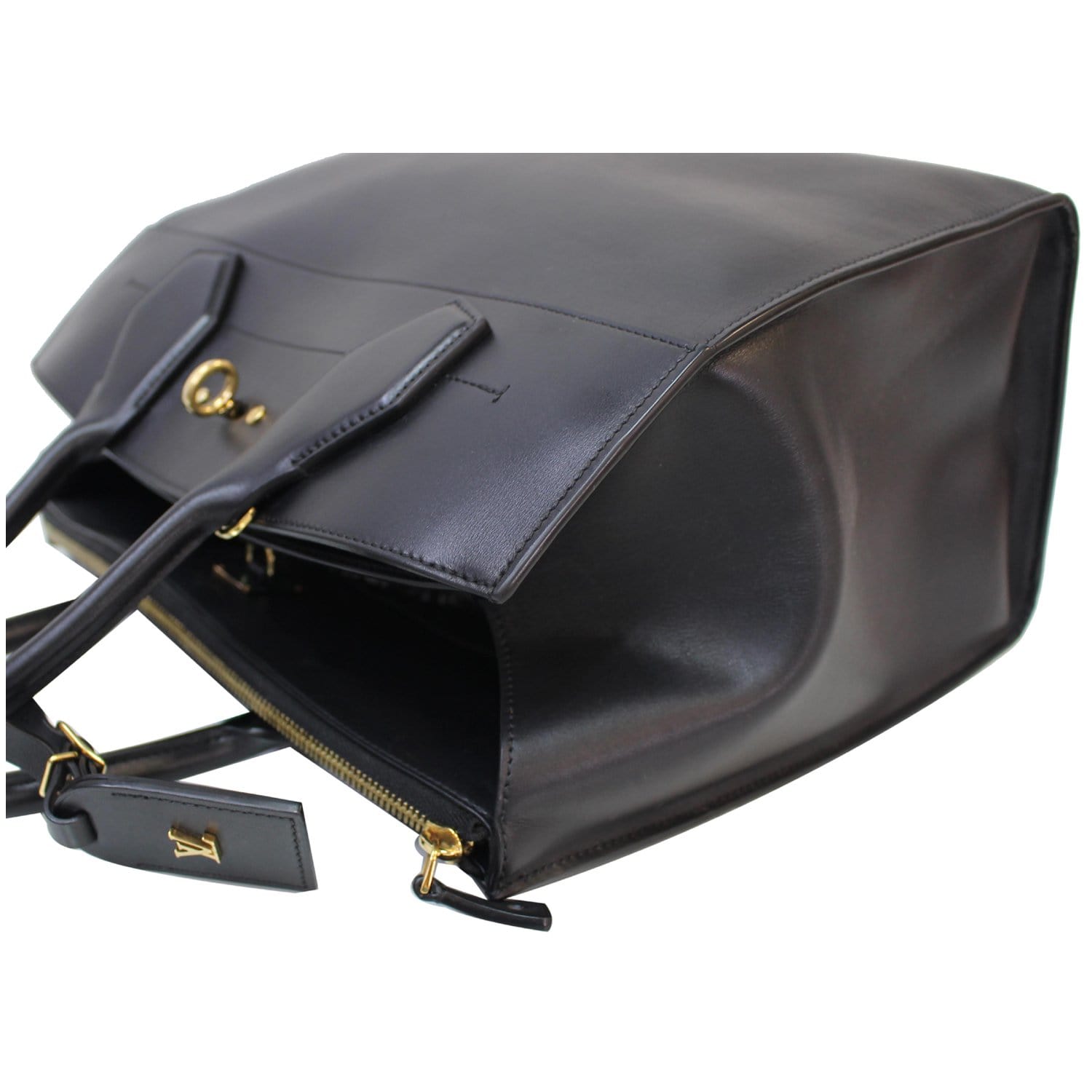 Authenticated Used Louis Vuitton 2way Bag City Steamer MM Black Gold Noir  M51897 Handbag Leather FO4187 LOUIS VUITTON Circle Grain Calf Ladies 