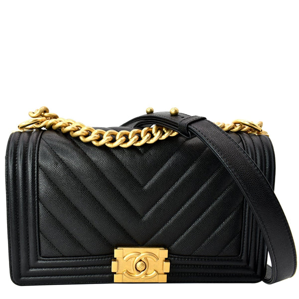 CHANEL Medium Boy Flap Chevron Leather Shoulder Bag Black