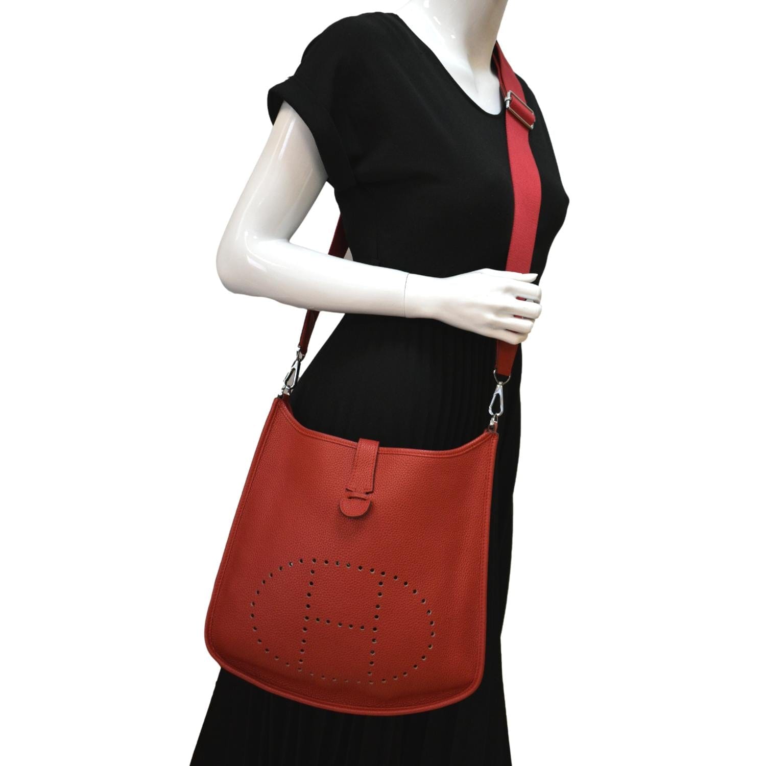 Authentic! Hermes Evelyne Brick Red Clemence Leather GM Handbag Purse -  Ruby Lane