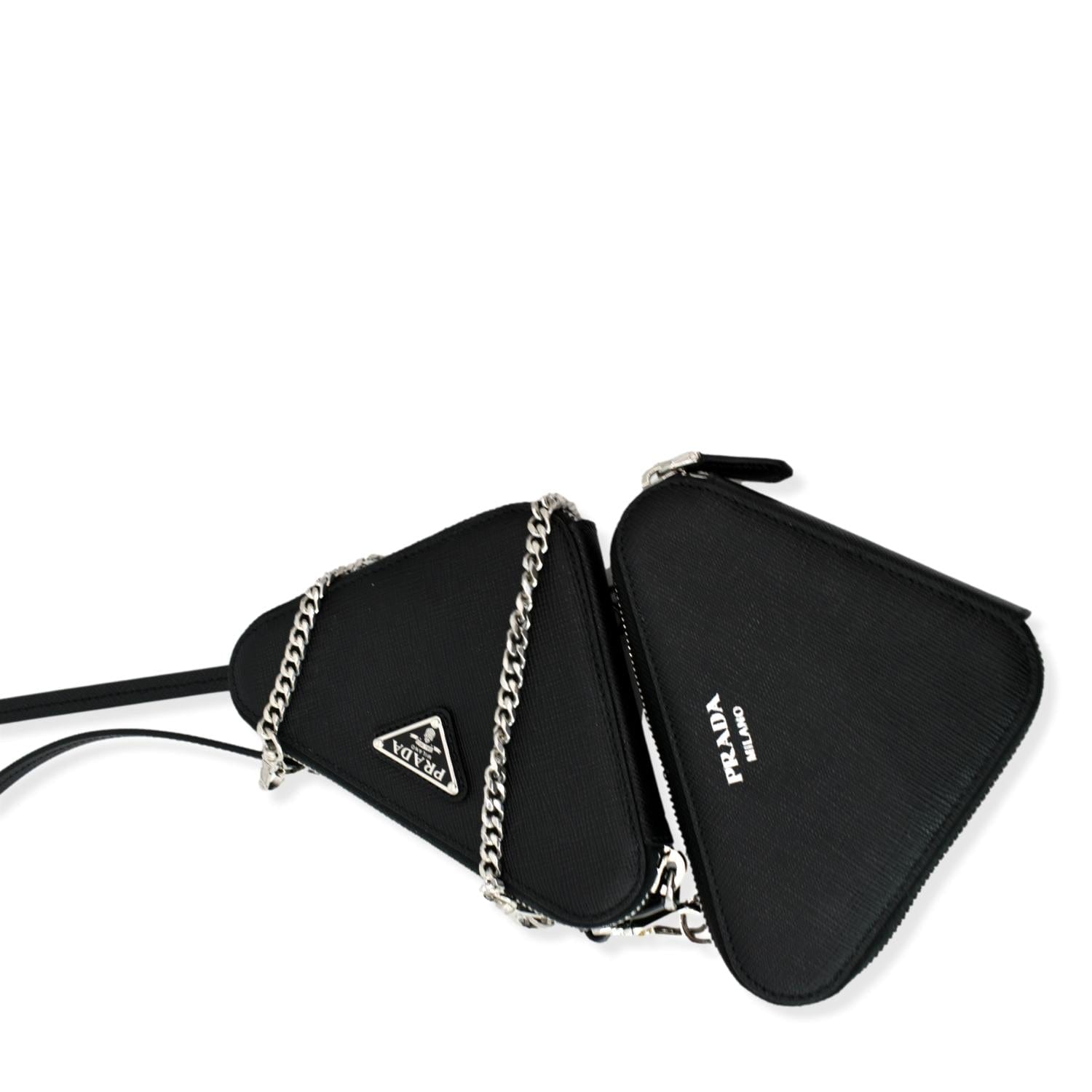 Prada Black Saffiano Leather Heart Print Mini Crossbody Handbag