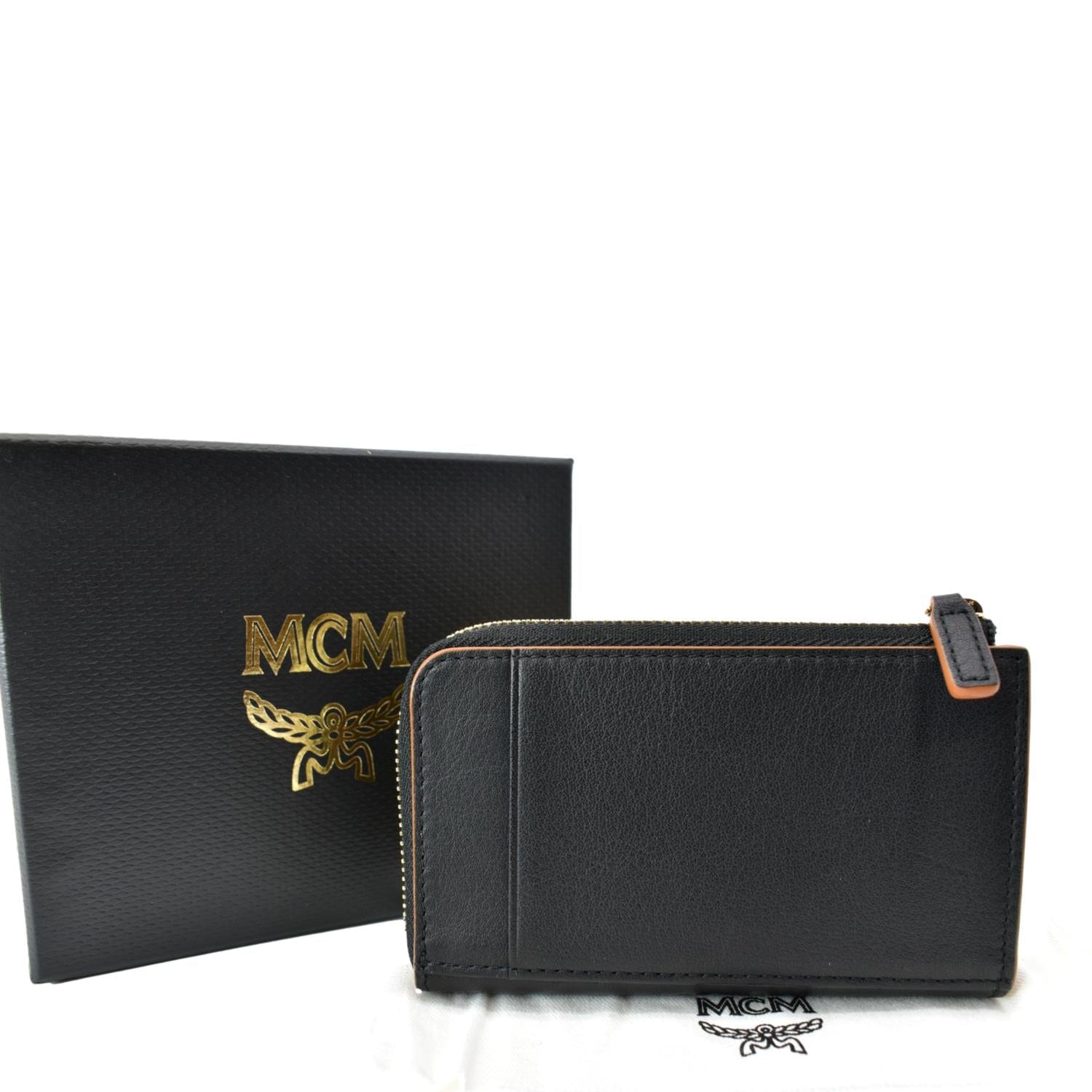 MCM Mini Aren Monogram Leather Pouch in Black