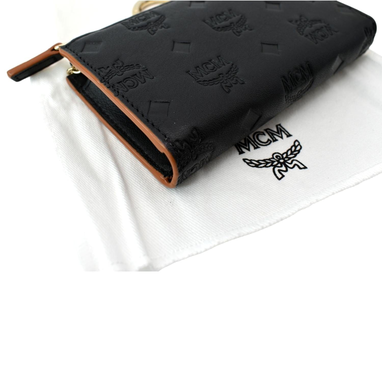 MCM Black Leather Logo Zip Wallet