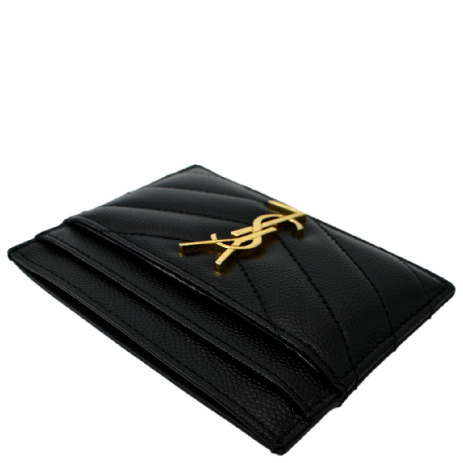 Yves Saint Laurent Monogram Card Case Grain Embossed Leather Black Gold YSL