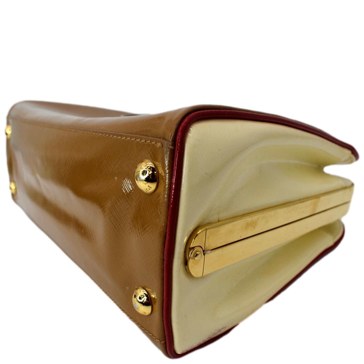 Prada Saffiano Vernice Pyramid Handle Bag - ShopStyle