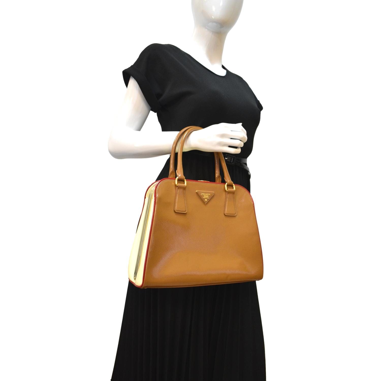 Prada Perforated Saffiano Vernice Handle Bag - ShopStyle