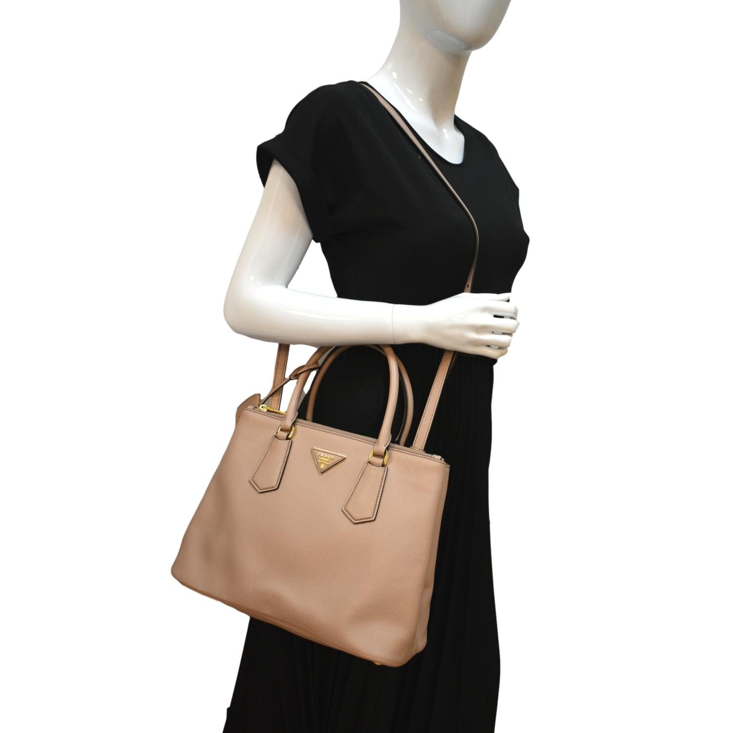 Prada Saffiano Leather Nude Shoulder Bag Medium